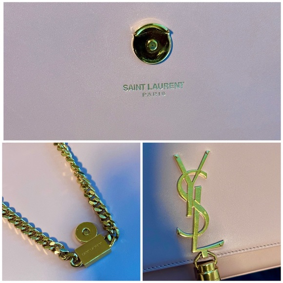 💯🥰SAINT LAURENT Grain De Poudre Medium Classic Kate Tassel Satchel Pale Blush - Picture 12 of 17